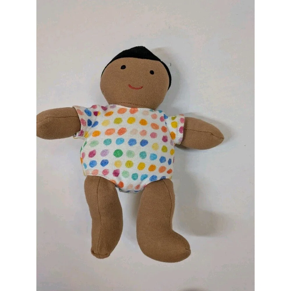 Lovevery 8” Organic Cotton Baby Doll Plush Black Hair Tan Skin Montessori Play